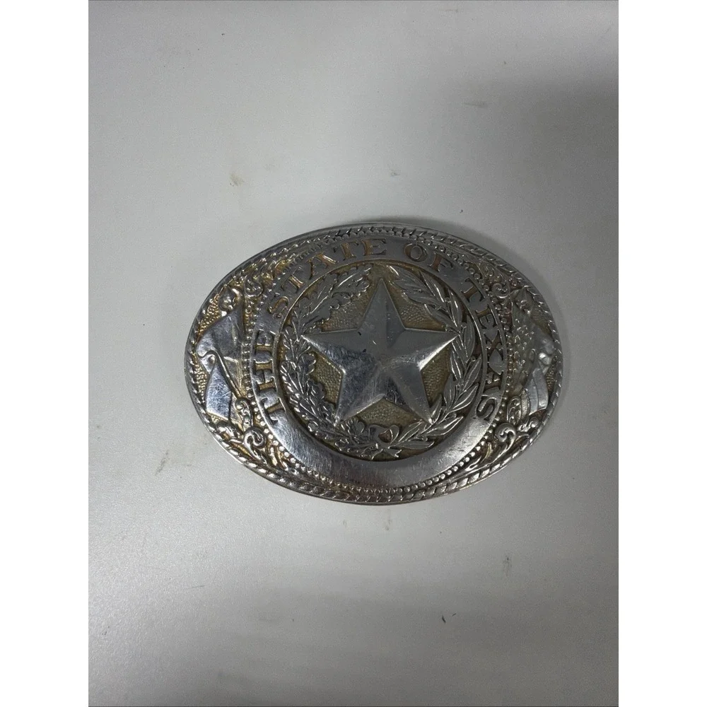 VINTAGE THE STATE OF TEXAS SILVER TONE BELT BUCKLE USA